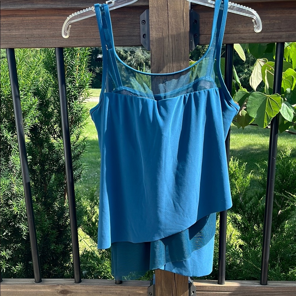 Miraclesuit Teal Layered Tankini  with underwire bra